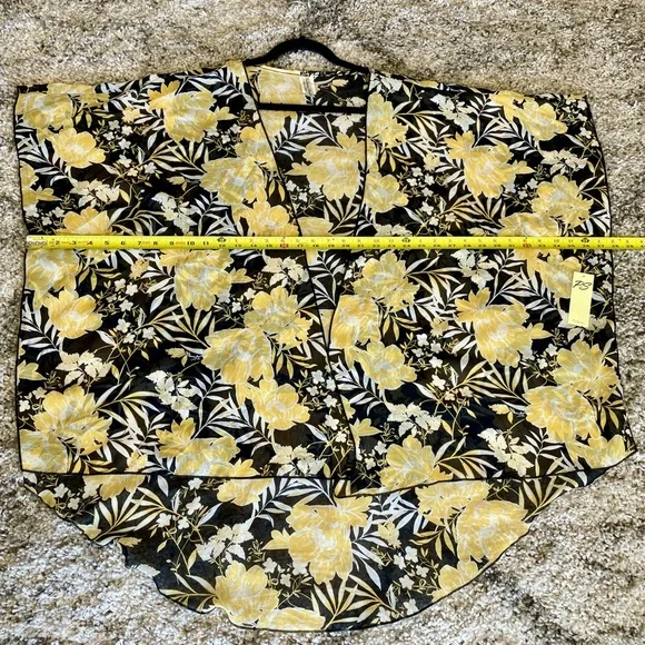NWT Per Seption Concept Floral Kimono Cardigan XL Yellow Black Open Front Boho - Picture 6 of 9